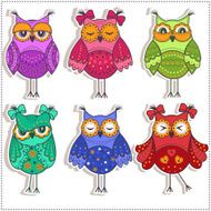 Set of multicolored beautiful owls N2