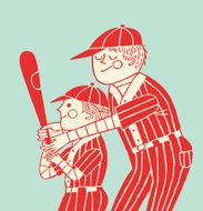 Man Helping Child at Bat