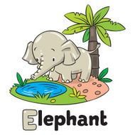 Little funny elephant or jumbo Alphabet E