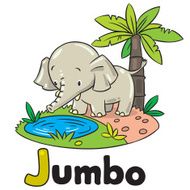 Little funny elephant or jumbo Alphabet J