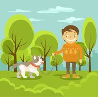 Vector boy with dog flat illustration N2