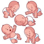 Baby toddler set with babies in diapers crawling baby sleeping