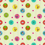 Fairytale house flowers and birds seamless pattern