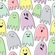 Happy Halloween seamless vector pattern with colorful ghosts
