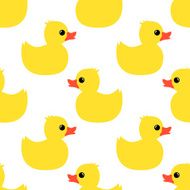 Cute seamless pattern with yellow rubber duck on white background