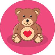 Cute brown teddy bear with red heart Flat design