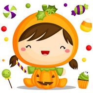 Girl in Cute Pumpkin Costume