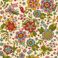 Seamless texture with flowers and birds