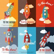 Vintage rocket flat banners composition poster