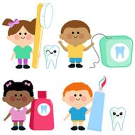 Kids dental hygiene vector set