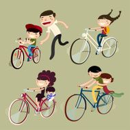 family on bicycles bike riders vector illustration