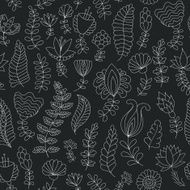 Seamless black and white doodle flowers pattern