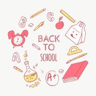 Back to school doodle supplies background Hand drawn education objects