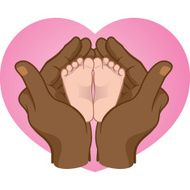 hands holding baby feet in a heart interracial