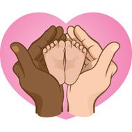 hands holding baby feet in a heart interracial N2