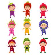 Cute Children in Fruit and Berry Costumes Vector Illustration