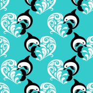 Seamless romantic pattern with dolphin wave heart