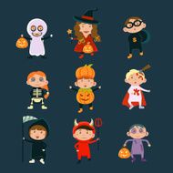 Children Wearing Halloween Costumes Vector Illustration N2