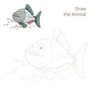 Draw the animal piranha fish educational game vector illustratio N2