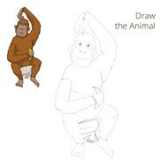 Draw the animal orangutan educational game vector illustration
