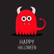 Cute red evil monster with horns and fangs Halloween Flat