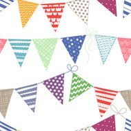 Seamless pattern with multicolored bright buntings garlands on white background