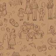 hand drawn seamless pattern with happy families