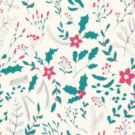 Seamless floral pattern with winter plants