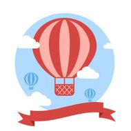 Greeting Card Illustration with Red Hot Air Balloon Vector Background