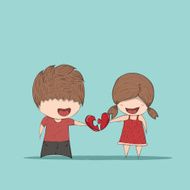 Cute cartoon boy and girl couple in love