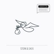 Stork with sack icon Newborn baby symbol N3