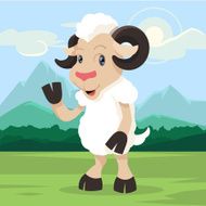 Sheep say hello! Vector cartoon illustration