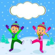 boy and girl smiling jumping