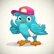 Funny blue cartoon bird with letter