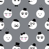 Seamless pattern with abstract funny faces