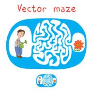 Vector Maze Labyrinth with Gardener and Plant N5