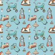 Baby child toys hand drawn elements seamless pattern