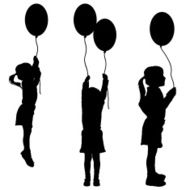 Vector silhouettes of girls with balloons