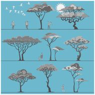 Beautiful trees and the figures of people Set Vector illustration