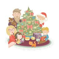 Family celebrating Christmas at the christmas tree