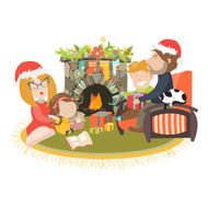 Family celebrating Christmas at fireplace