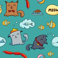 Cat character seamless pattern