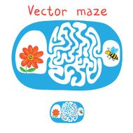 Vector Maze Labyrinth with Flying Bee and flower N2