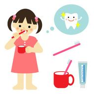 little girl brushing teeth