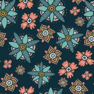 Fun floral autumn background Seamless vector pattern Dark back