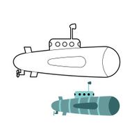 Submarine coloring book Ship to swim underwater with periscope