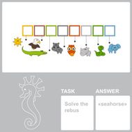 Find hidden word seahorse in the rebus