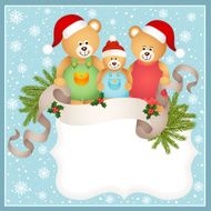 Christmas card with teddy bear family