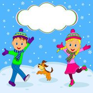 boy and girl smiling with their hands up
