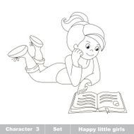 Vector cartoon little girl read the book